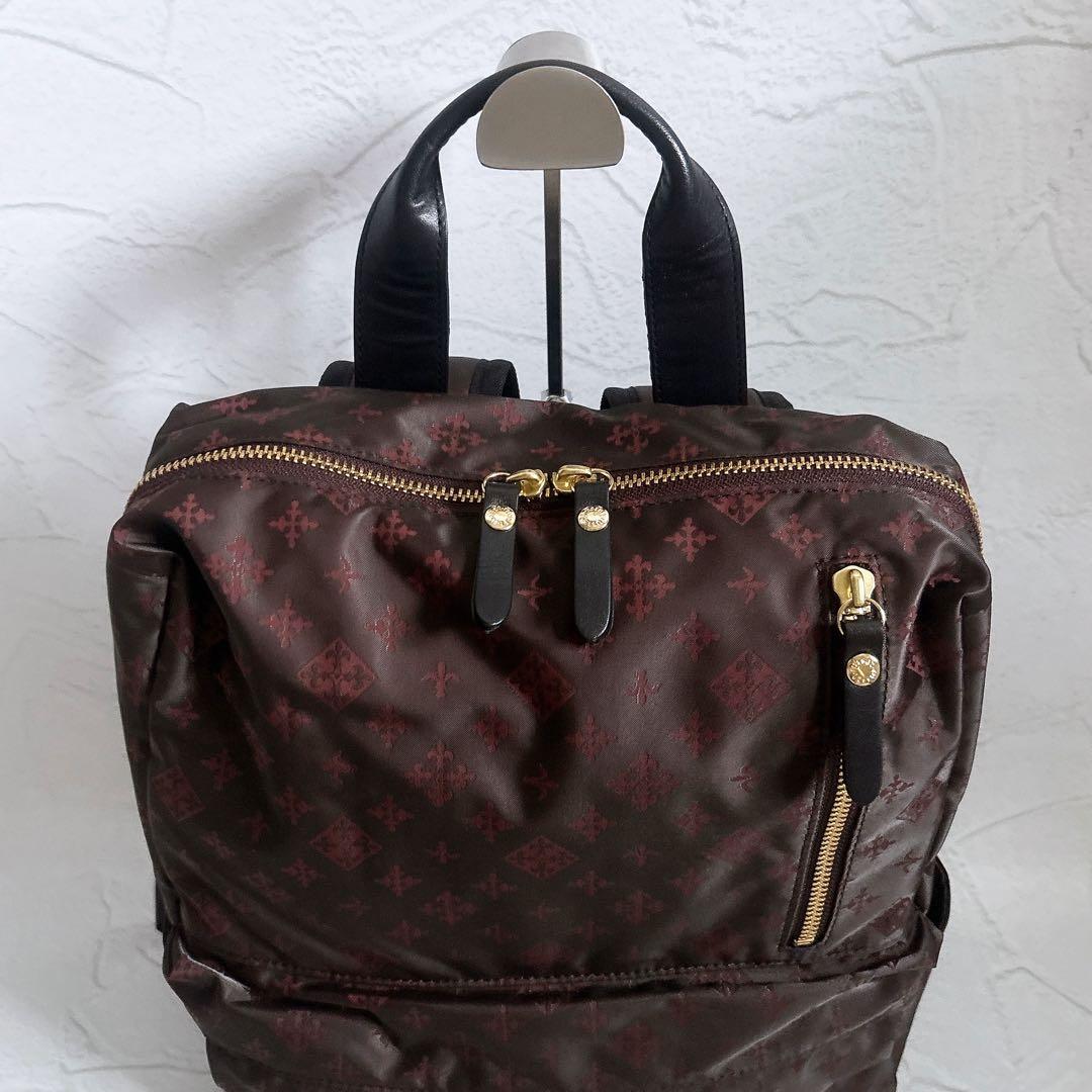 《美品》russet スクエアリュックサック モノグラム 大容量 A4 ブラウン