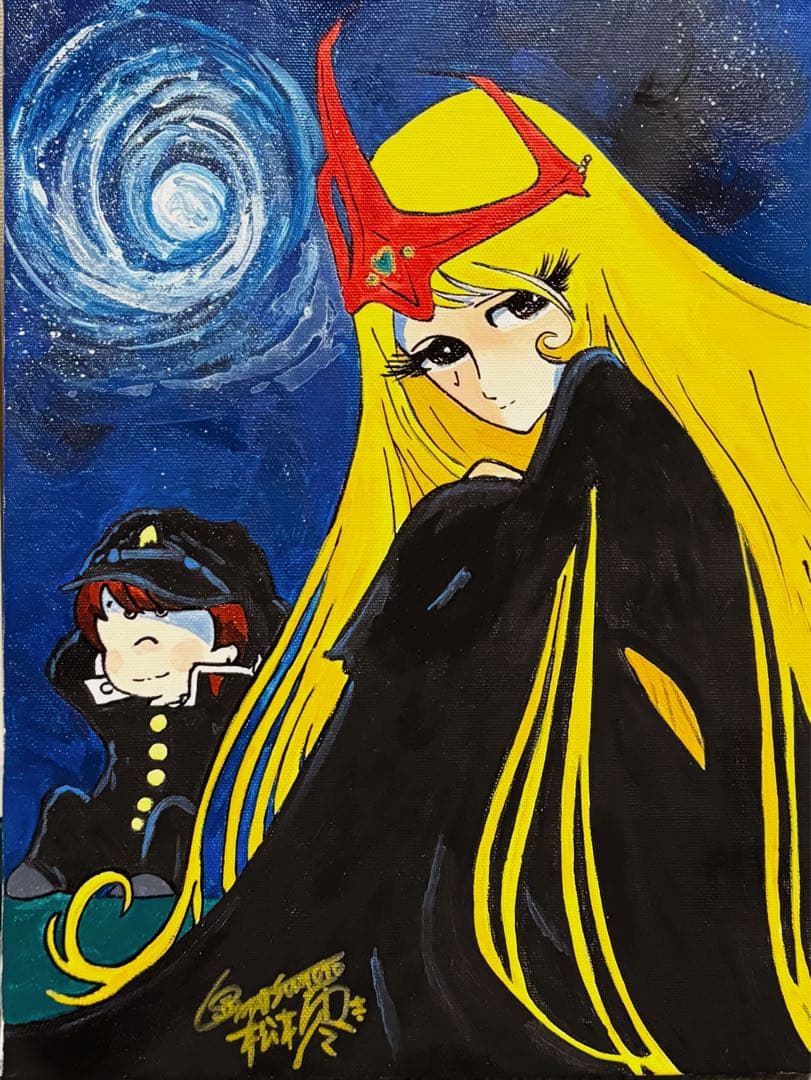 F4号】手描き油彩 松本零士【新竹取物語 1000年女王】額縁 新品額