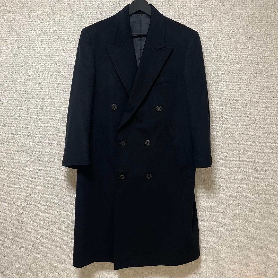 カシミヤ100％ ダブルブレステッド ブラック ロングコート サイズL〜XL sankyo shokai（三京商会） カシミヤ 100％ ダブル ロング コート