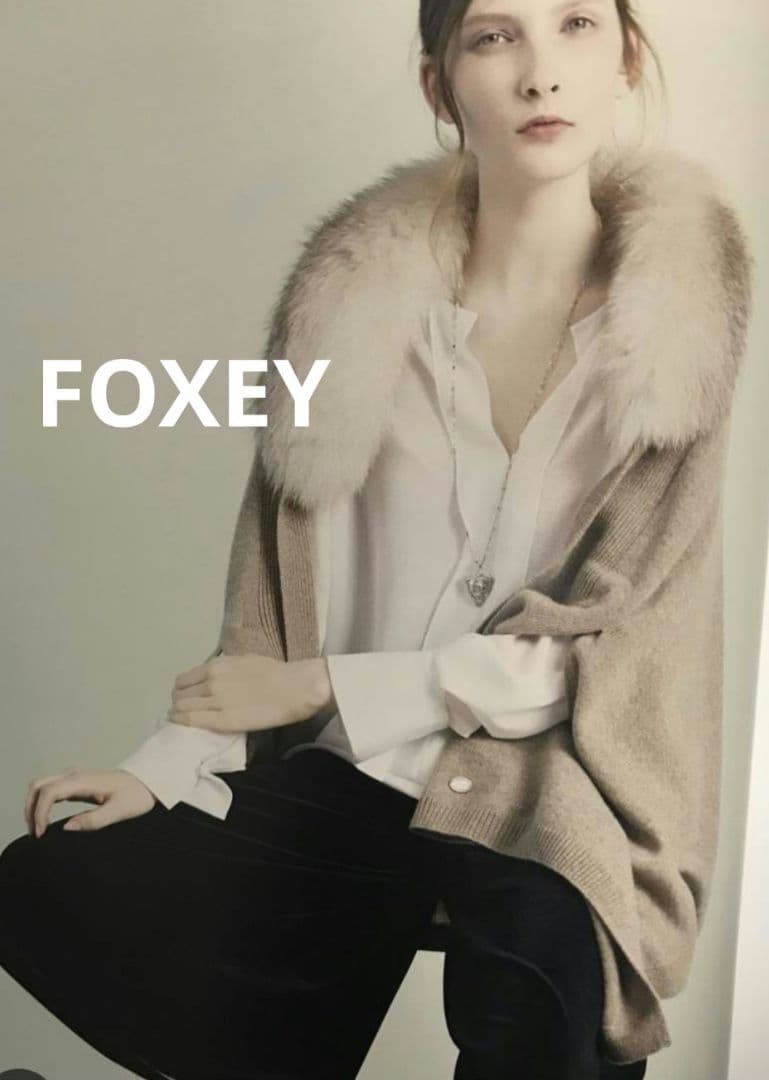 美品】FOXEY フォクシー カシミヤ ケープ ポンチョ フォックスファー付