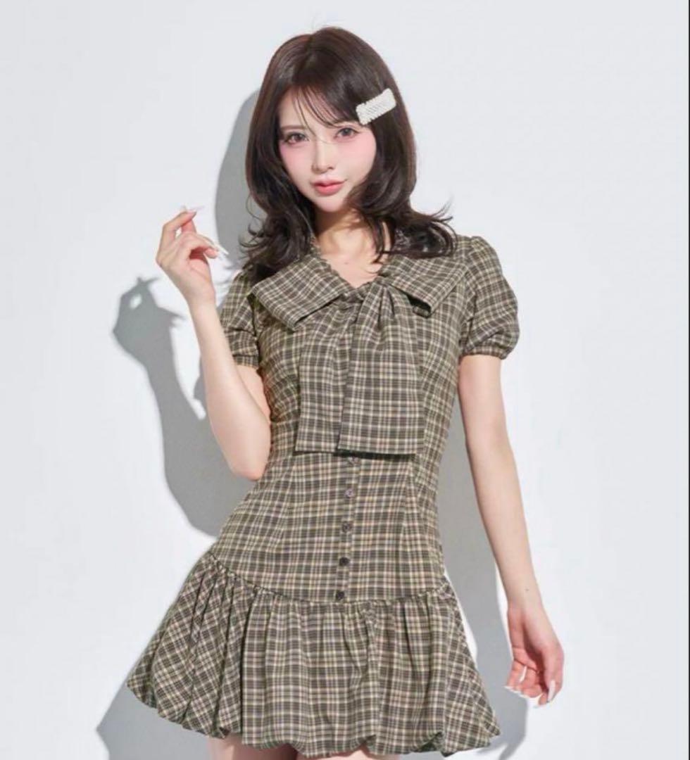 ダーリッチ ビッグリボンバルーンチェックミニワンピース ダーリッチ Darich ビッグリボンバルーンチェックミニワンピース
