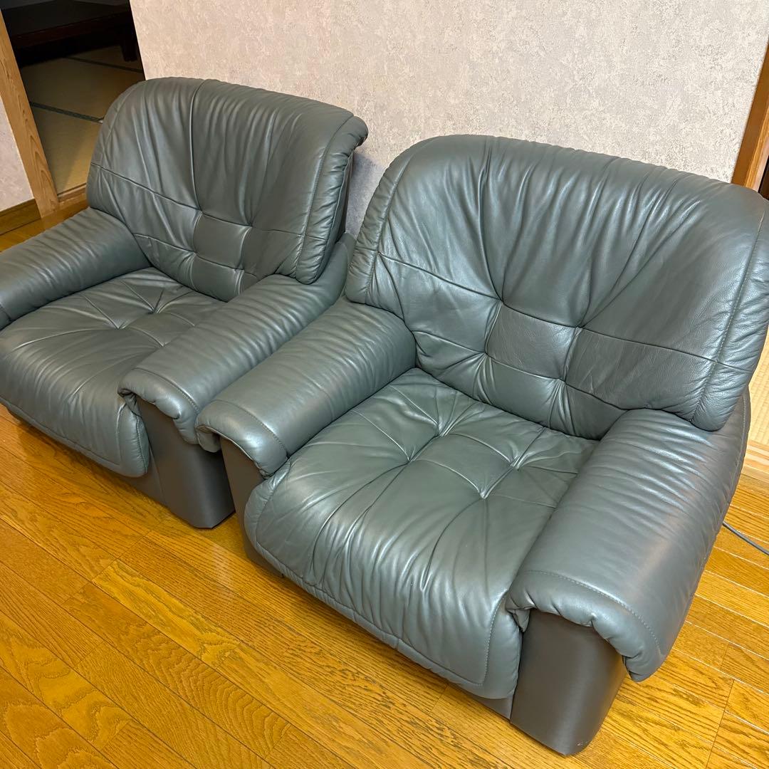 値下げ中】カリモク1Pソファルイ15様式本革中古品(2408A⑪) 2408A⑭