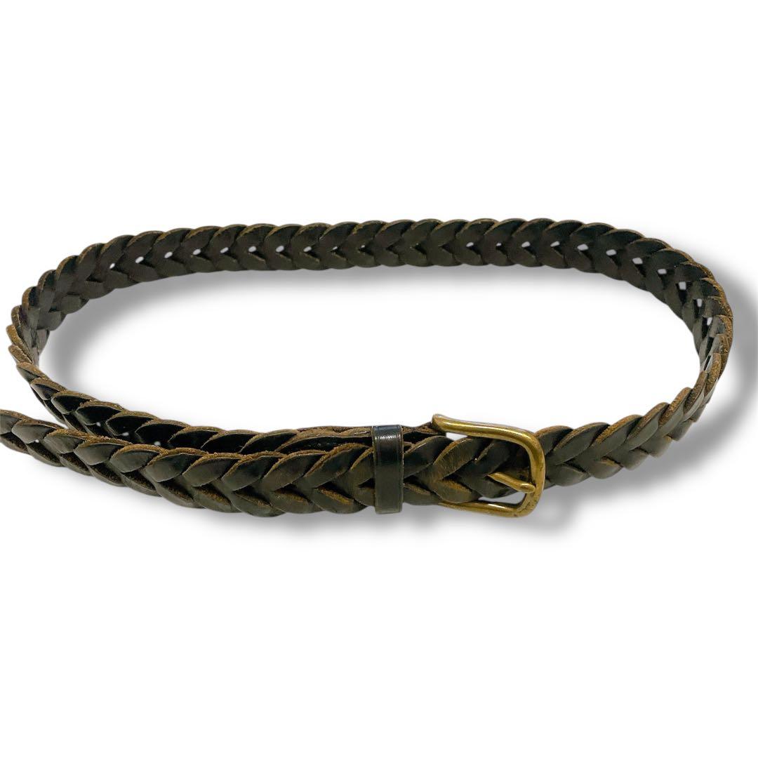 ポロラルフローレン 編み込みレザーベルト サイズ34 ブラウン×オリーブ