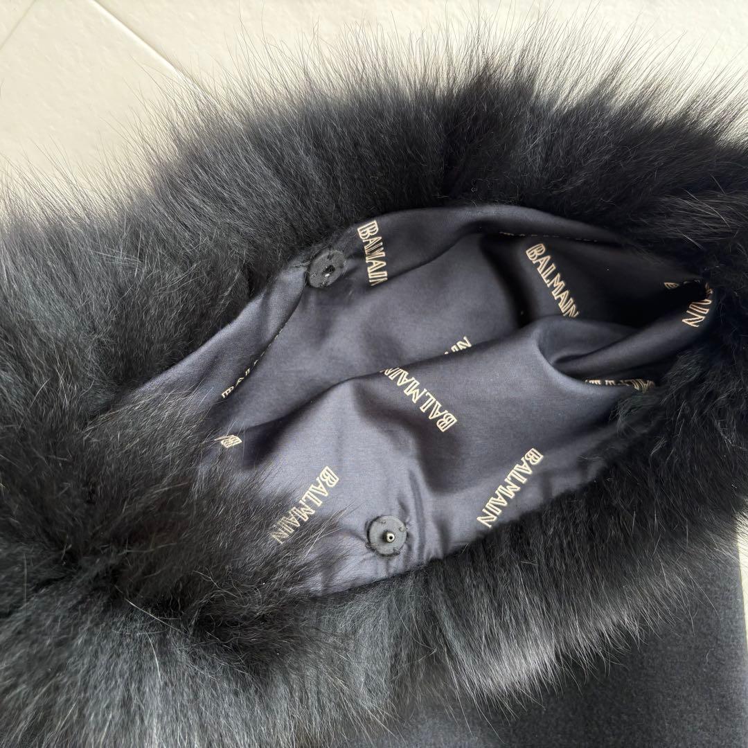 最高級✨《バルマン》カシミヤ100% フォックスファー 裏地シルク ポンチョ
