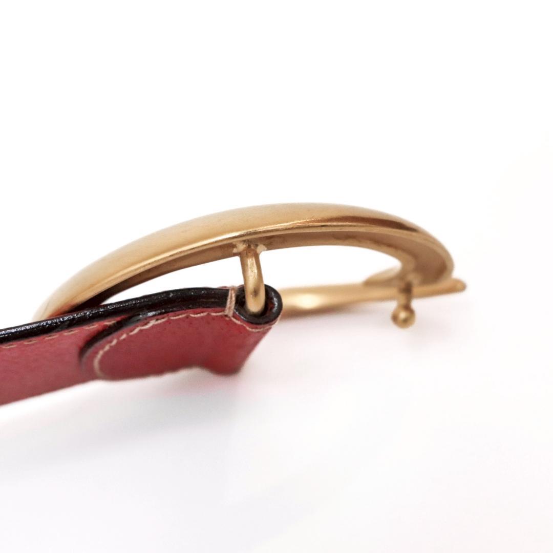 GUCCI 赤レザーベルト 金バックル サイズ80cm 太幅 レディース 426