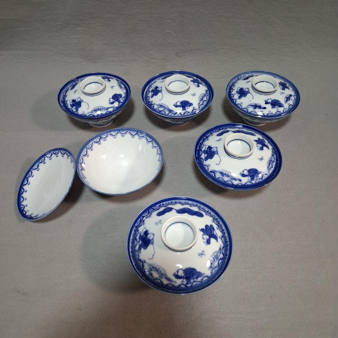 唐子蓋付き茶碗 有田焼 鍋島 昭和レトロ 口径13cm 6客 飯椀 和食器 小