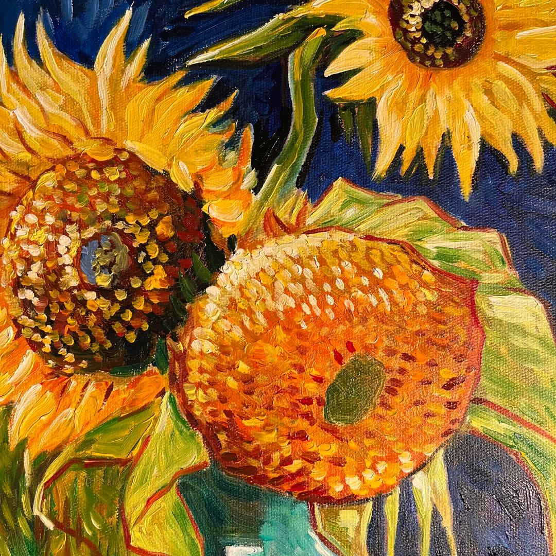 ☆秀作☆手書き油絵 ゴッホ 幻 芦屋のひまわり 額付き 絵画 インテリア