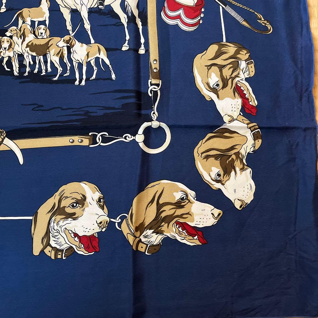 激レア レオパードフラワーブラック エルメスHERMES カレ 犬柄スカーフ