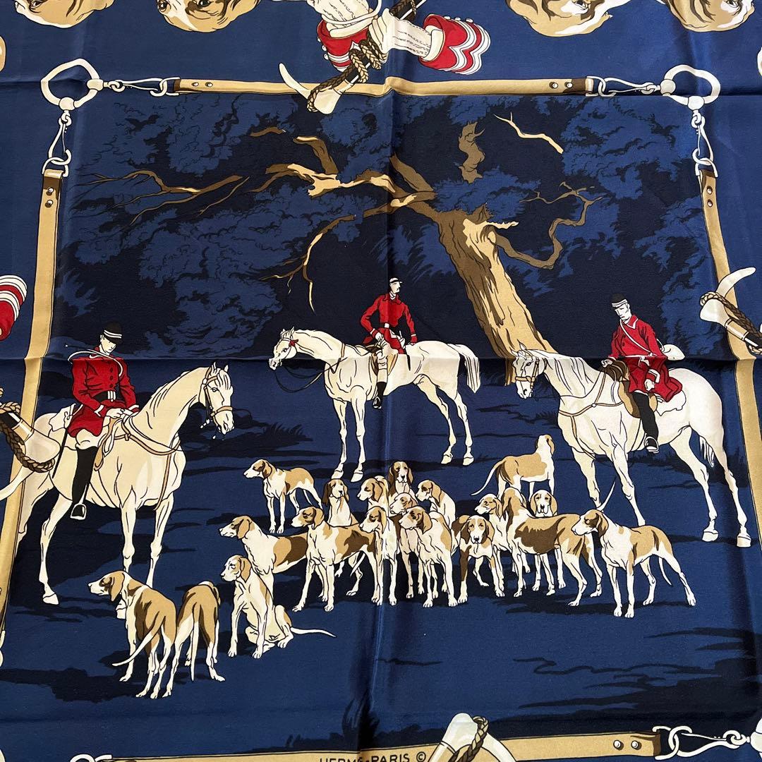 激レア レオパードフラワーブラック エルメスHERMES カレ 犬柄スカーフ