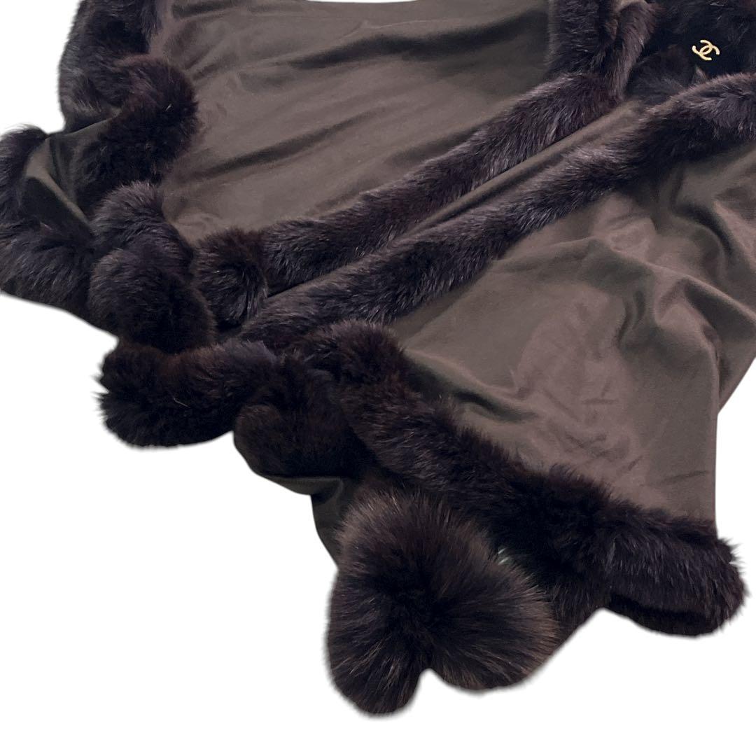 ✨高級 極美品✨上質カシミヤ×フォックス ショール ポンチョ ブ