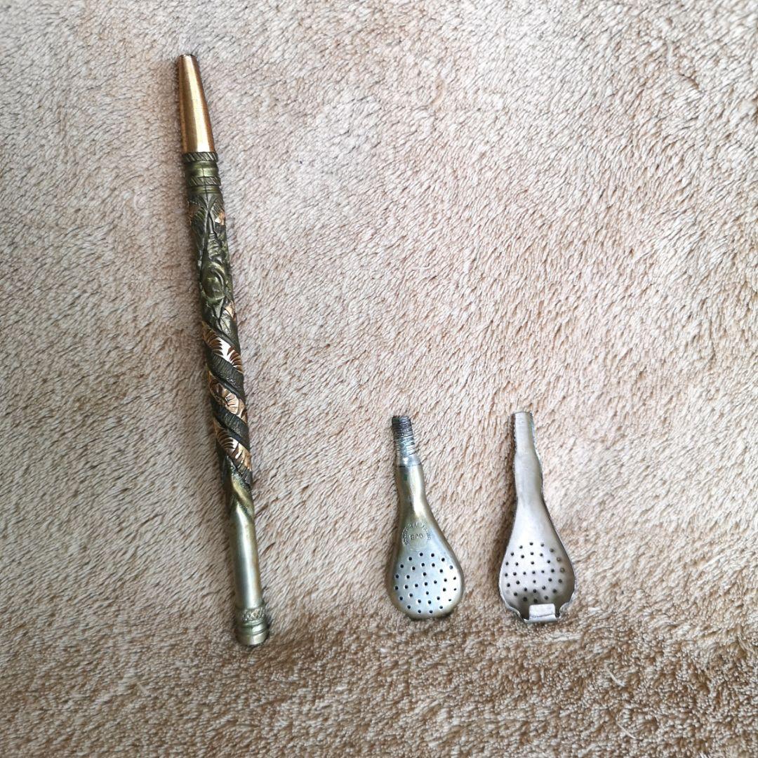 アルゼンチン 茶器 アンティーク 1970】イェルバ マテ カップ&ストロー