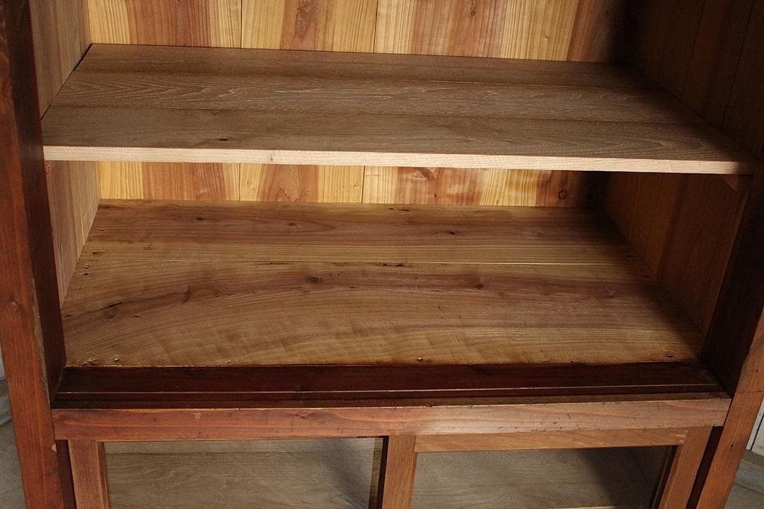 古く味のある木枠ガラス戸棚 食器棚 水屋 キャビネット 古家具
