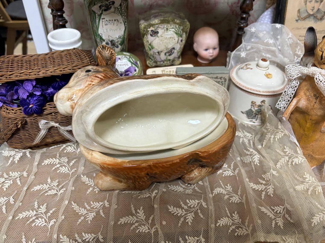 フランスアンティーク ミッシェル・コーガン うさぎのテリーヌポット