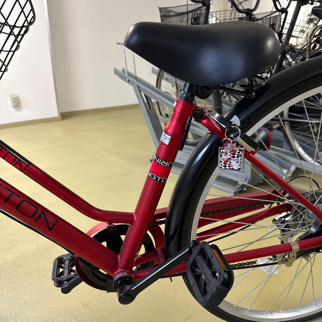 シティサイクル ワインレッド 前バスケット付き 赤いシティサイクル 前