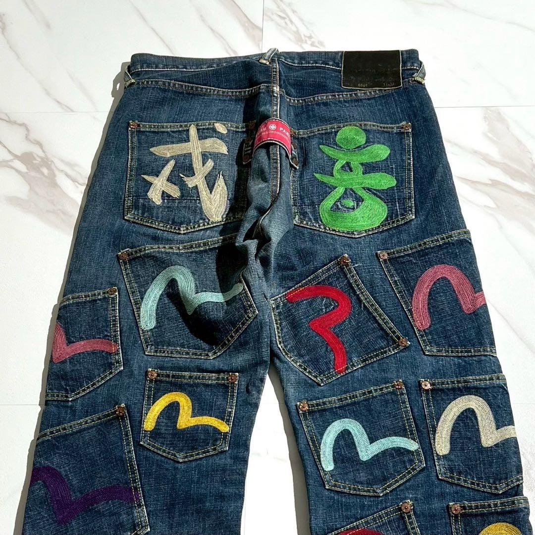 Size34】EVISU エヴィス デニムパンツ メニーポケット ビッグカモメ