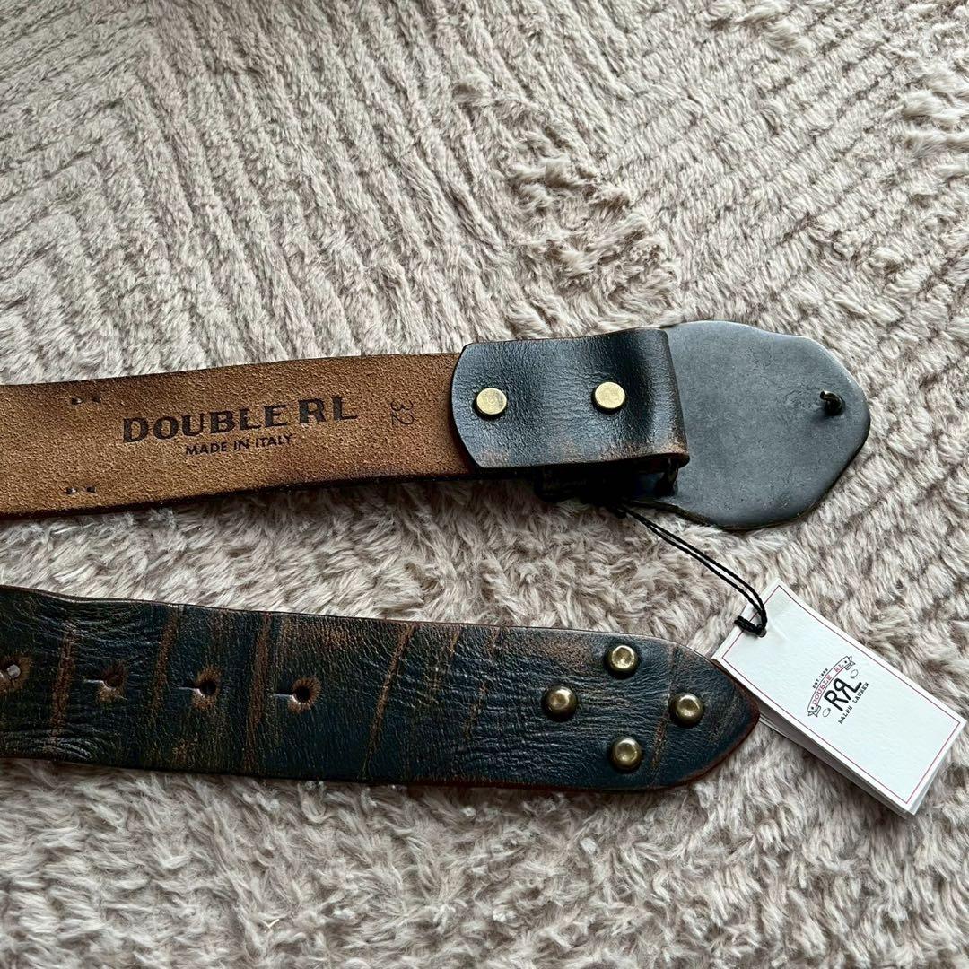 極美品 RRL ダブルアールエル ロゴバックル レザー ベルト メンズ