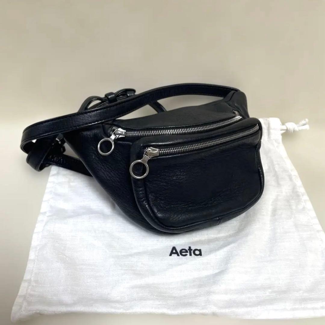 美品　aeta ウエストポーチ　インナーブラック　レザー　S Aeta ウエスト ポーチ：S , Black – Navyblue