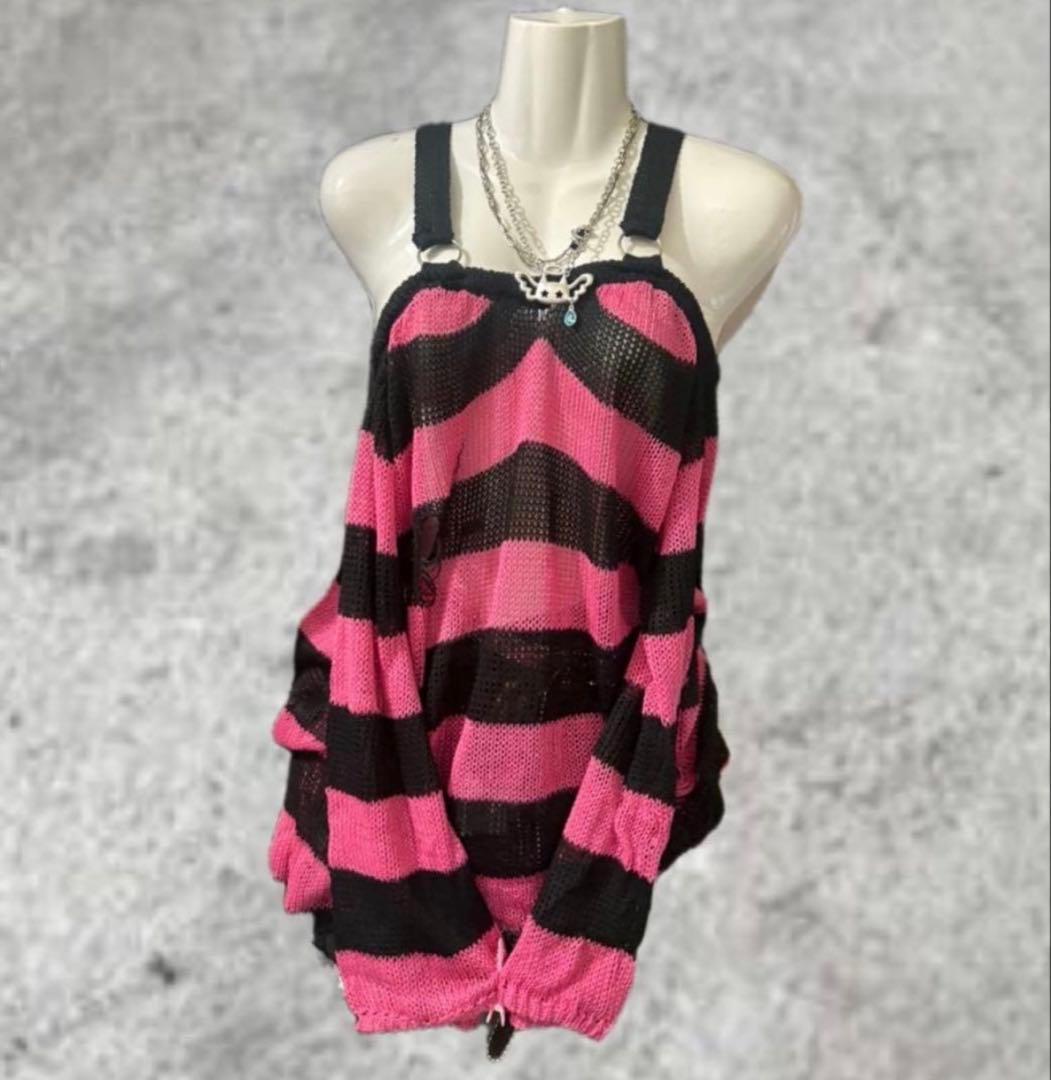 ピンク 黒 ボーダー グランジ NANA y2k ギャル スカル パンクロック