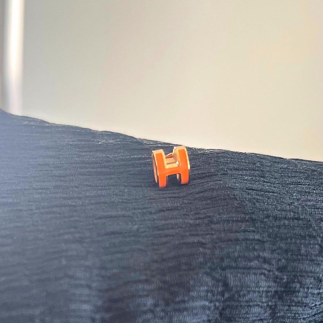 HERMÈSエルメス Hロゴ ポップアッシュピアス ゴールド×オレンジ 美品 HERMES（エルメス） ポップアッシュ ミニポップH ピアス ゴールド金具