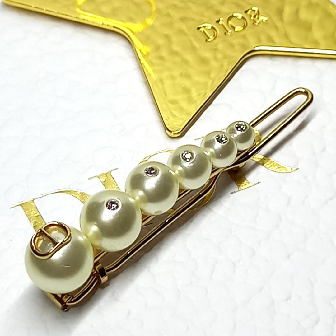 極美品 DIOR ディオール バレッタ ヘアクリップ ヘアピン パール ロゴ