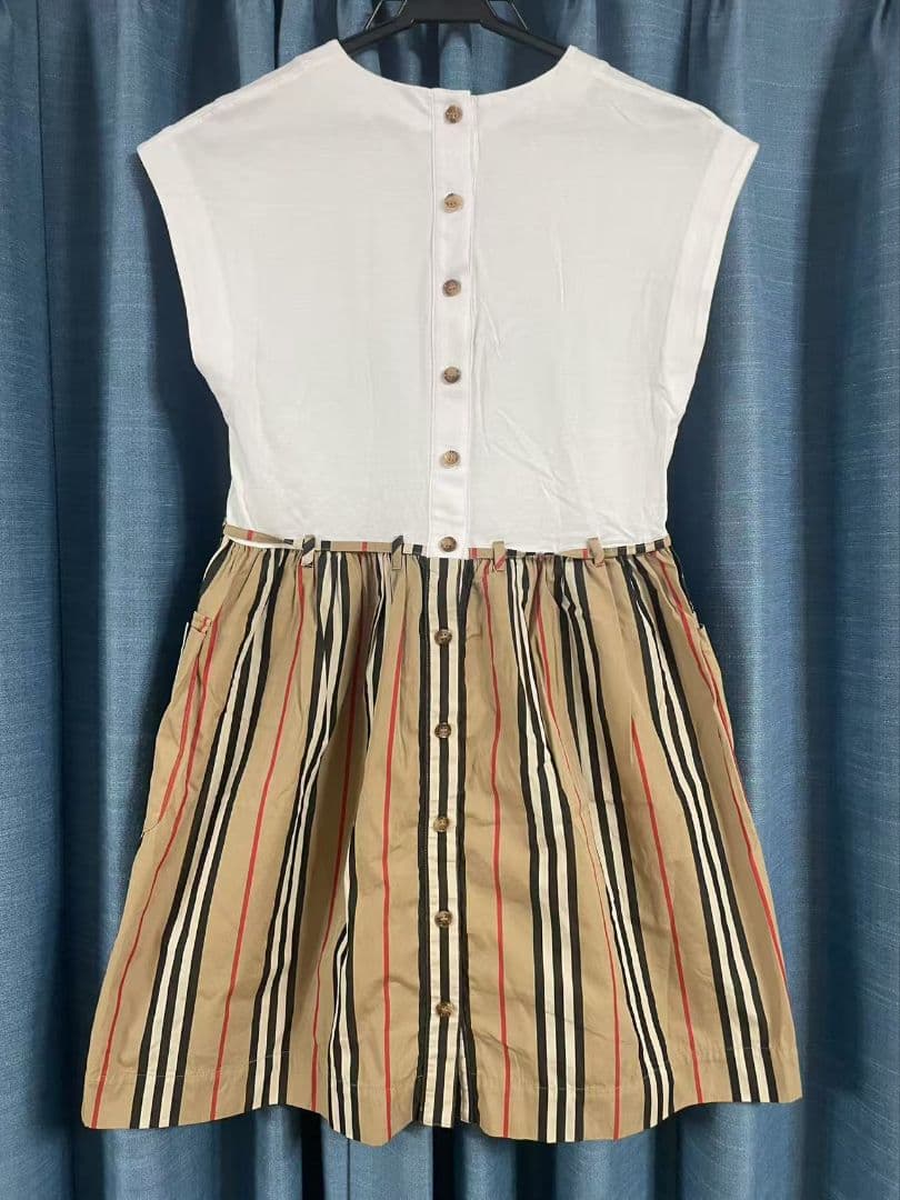 BURBERRY 半袖ストライプワンピース 140cm BURBERRY 半袖ワンピース ストライプ ベージュ 12Y 152cm - メルカリ