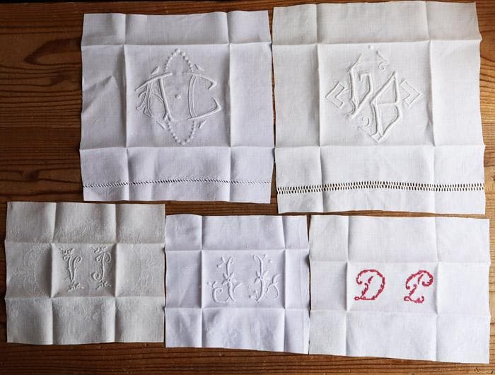 6】たくさん18枚！ フランス アンティーク イニシャル 手刺繍 端切れ