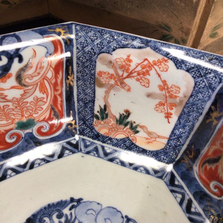 388 古伊万里 極上献上手 鳳凰 に花尽くし紋様 8角書き分け鉢 1