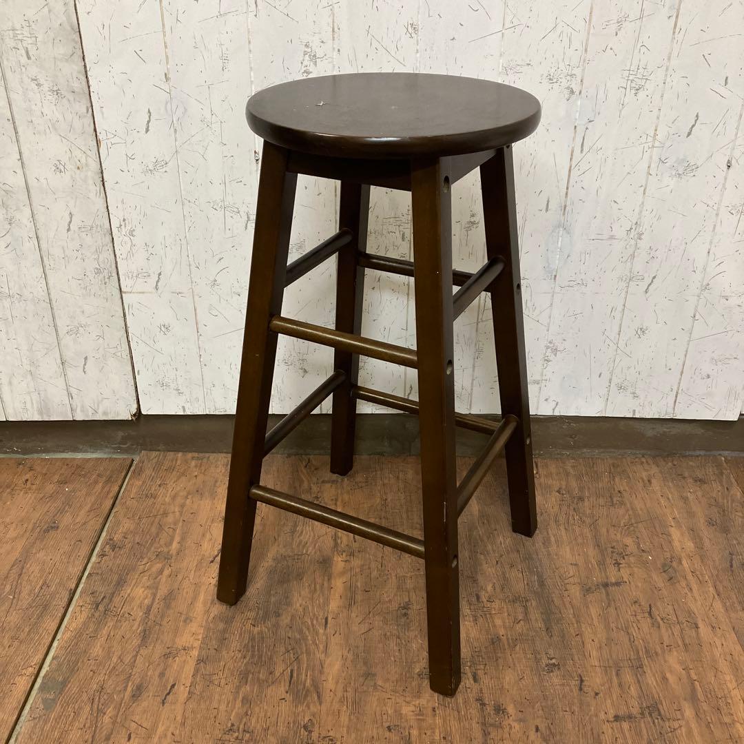 A-2 ② 昭和レトロ 木製 バースツール ハイチェア スツール 椅子 丸椅子 カウンターチェア ハイスツール 2脚セット 座面高70cm ヴィンテージ風