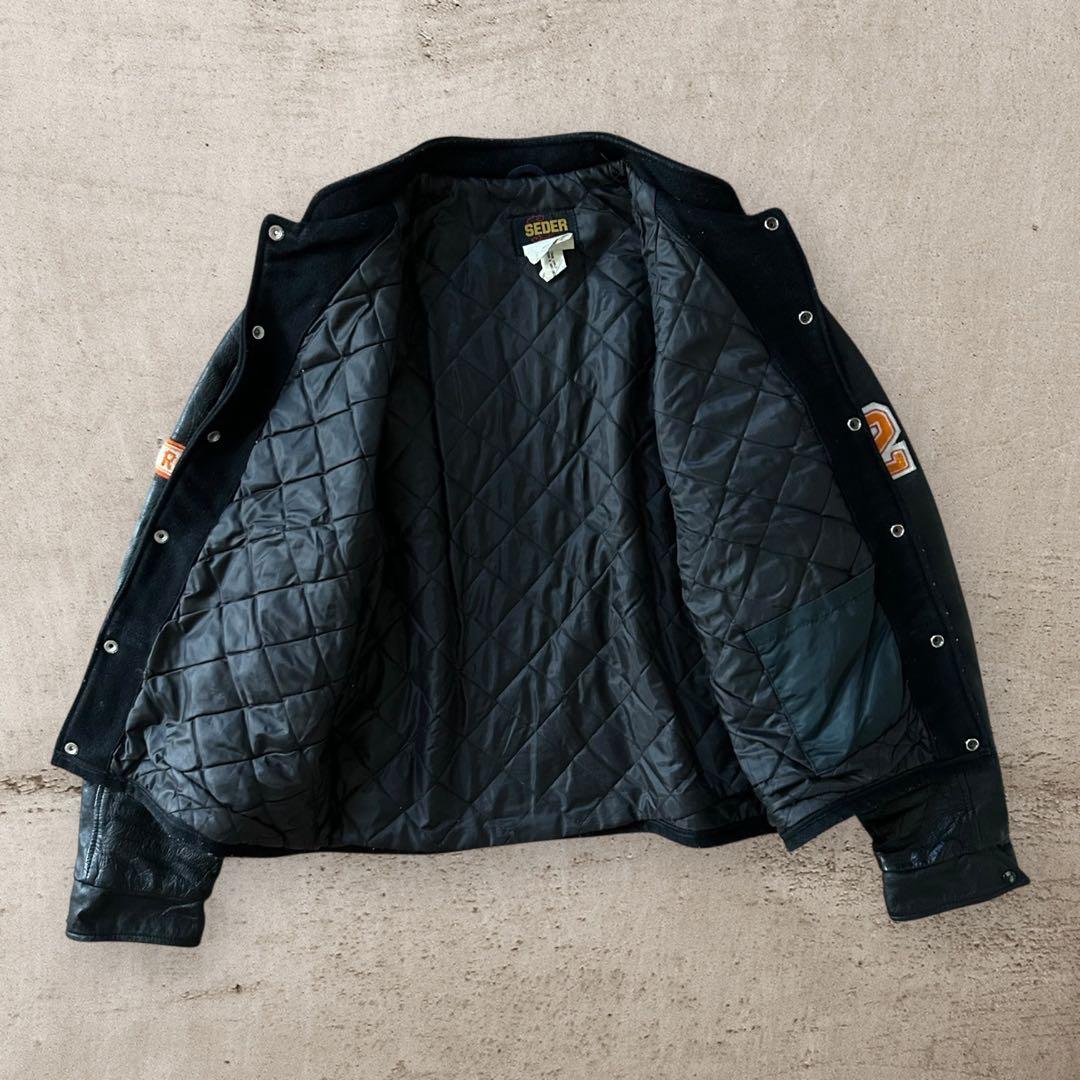 激レアSEDER80sカナダ製キルティングライナーウールスタジャンレザー袖XL黒