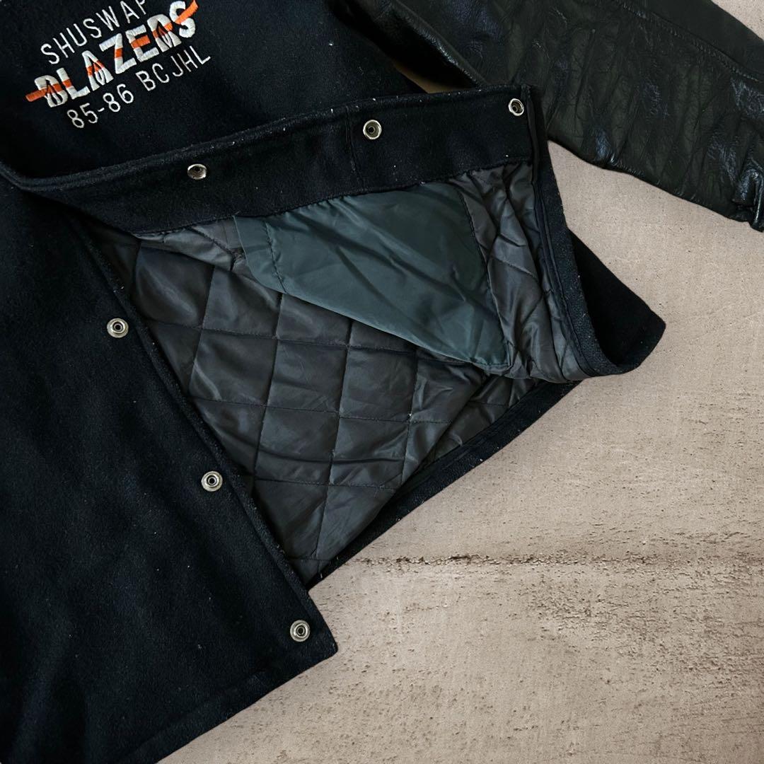 激レアSEDER80sカナダ製キルティングライナーウールスタジャンレザー袖XL黒