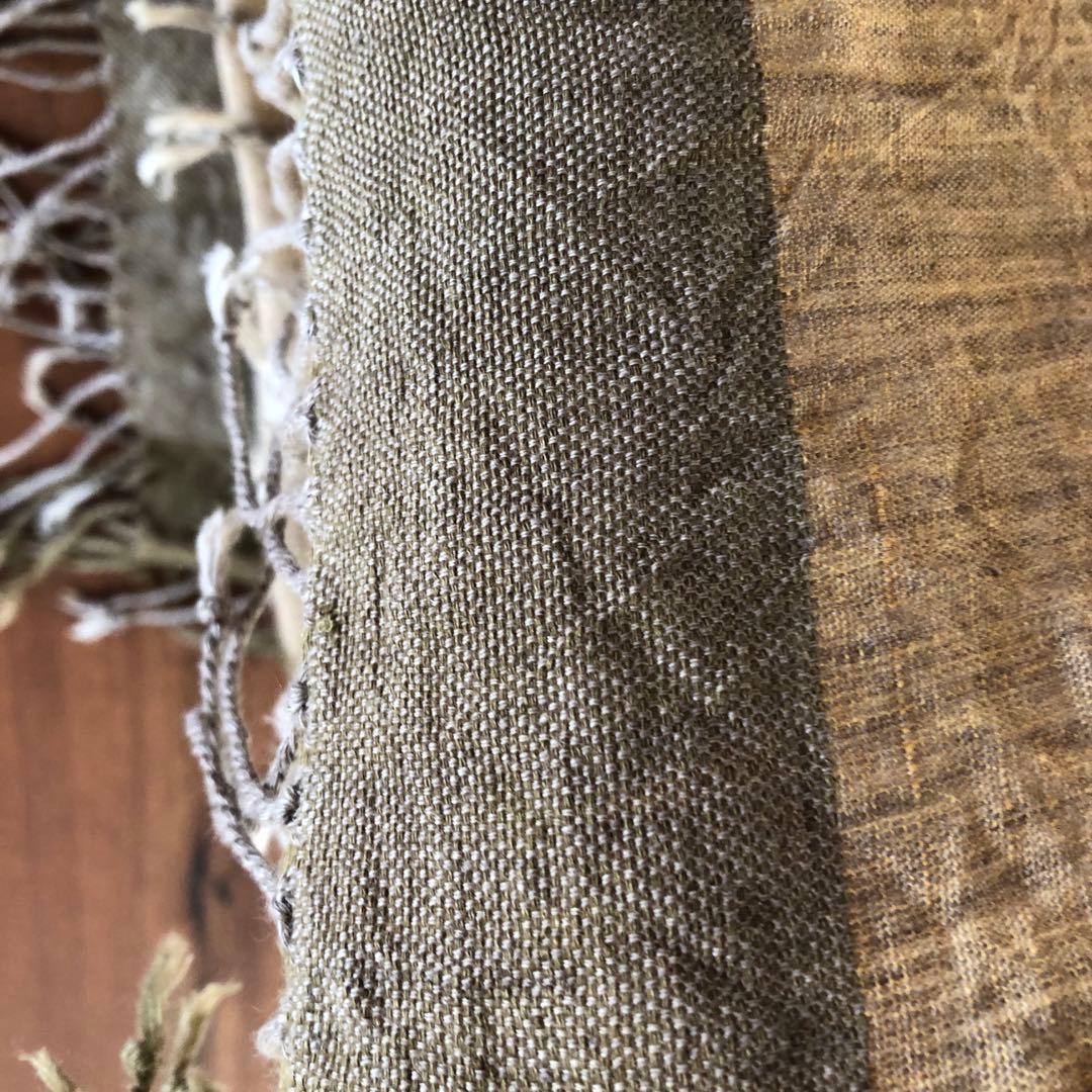 ヨーガンレールオリーブグリーン 茶系リネン ストール 大判 フリンジ