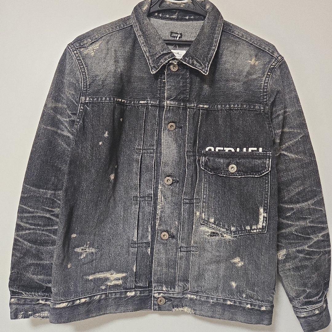SEQUEL ブラック デニムジャケット S SEQUEL (シークエル) 22SS BLACK DENIM JACKET ロゴプリント 2nd型