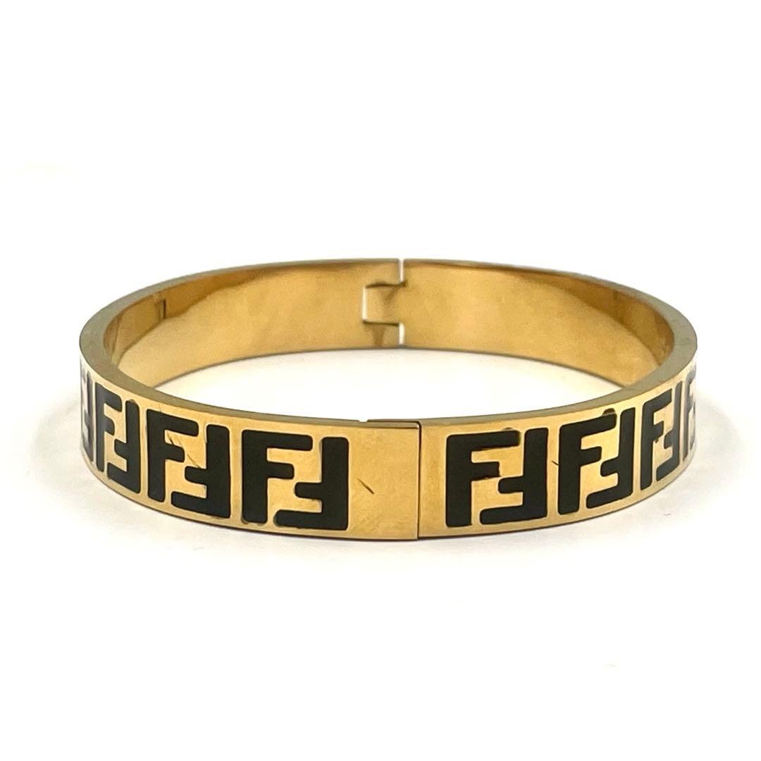 《超美品》FENDI フェンディ バングル ブレス ズッカ柄 ゴールド金具 金