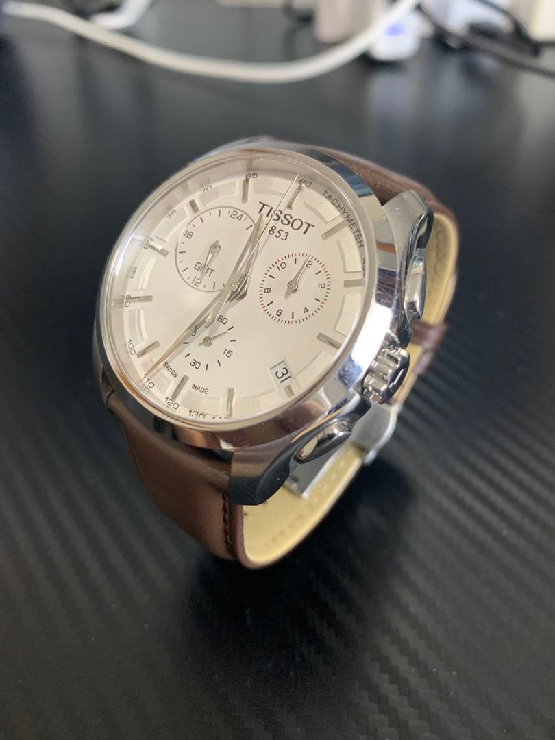 TISSOT クチュリエ GMT クロノグラフ T035439A 中古稼働品 Auth Tissot Couturier GMT T035439A Black Steel Quartz Men 44mm