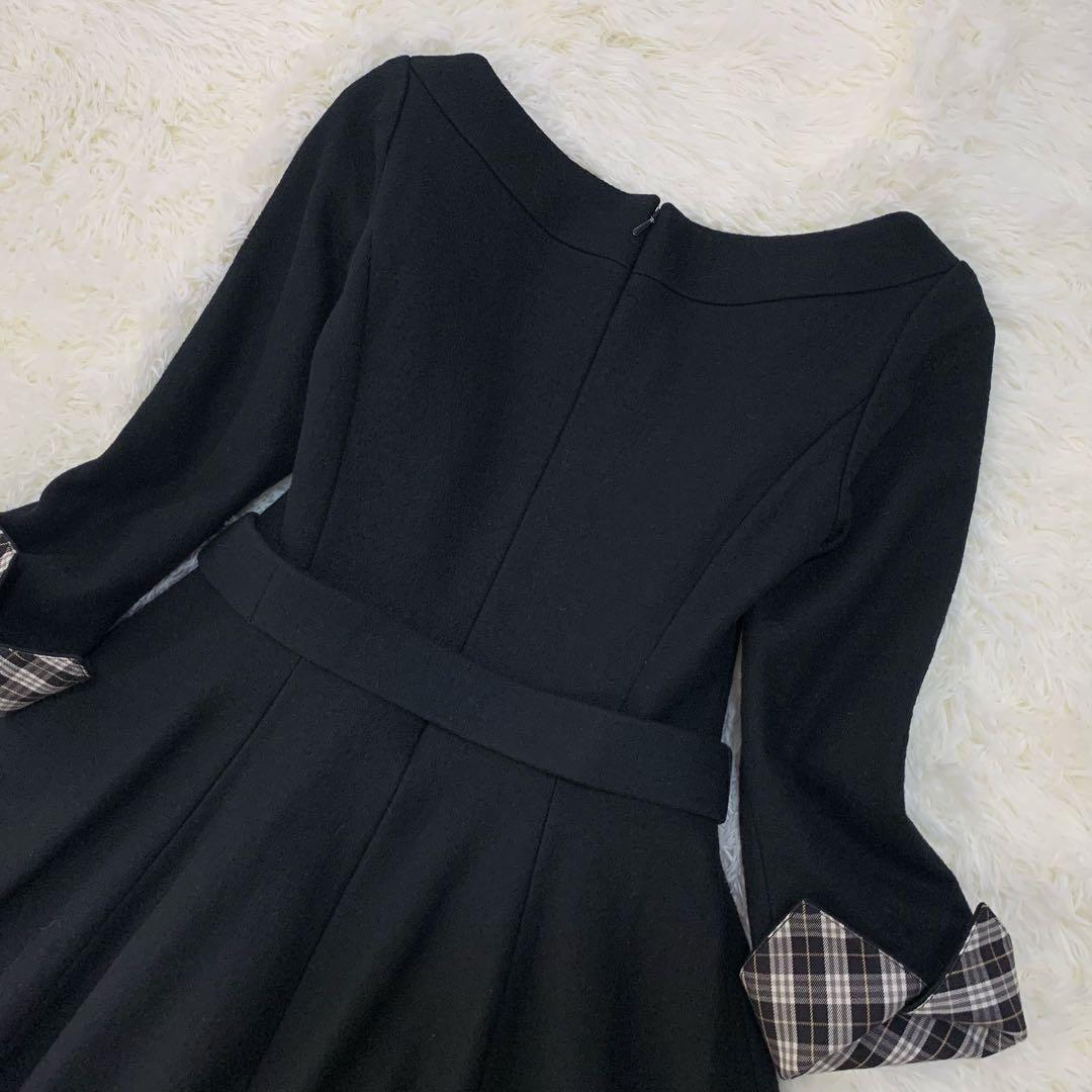 バーバリーブルーレーベル ウール フレア ワンピース リボンベルト