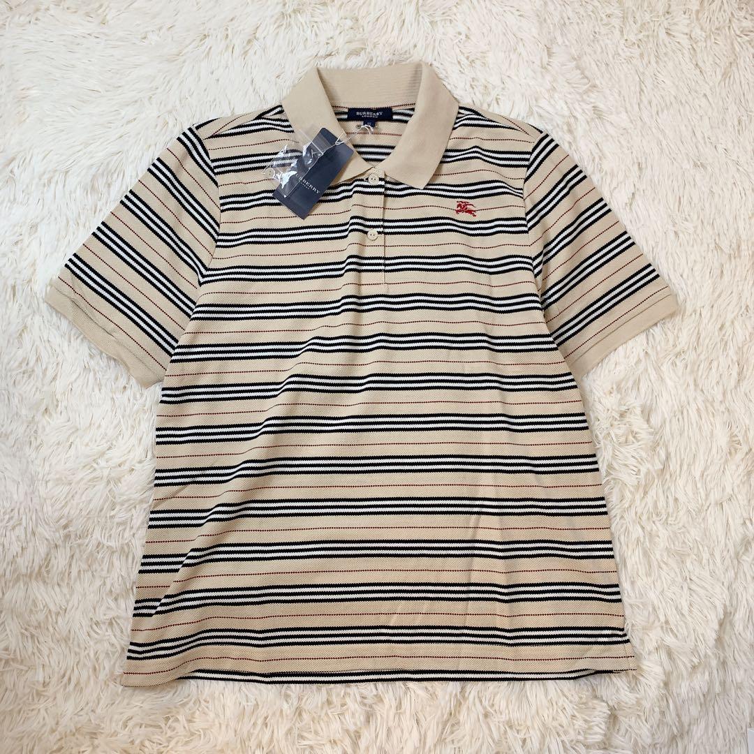 タグ付き美品 BURBERRY ベージュ ノバストライプ ポロシャツ 半袖 15 タグ付き美品 BURBERRY ベージュ ノバストライプ ポロシャツ 半袖 15