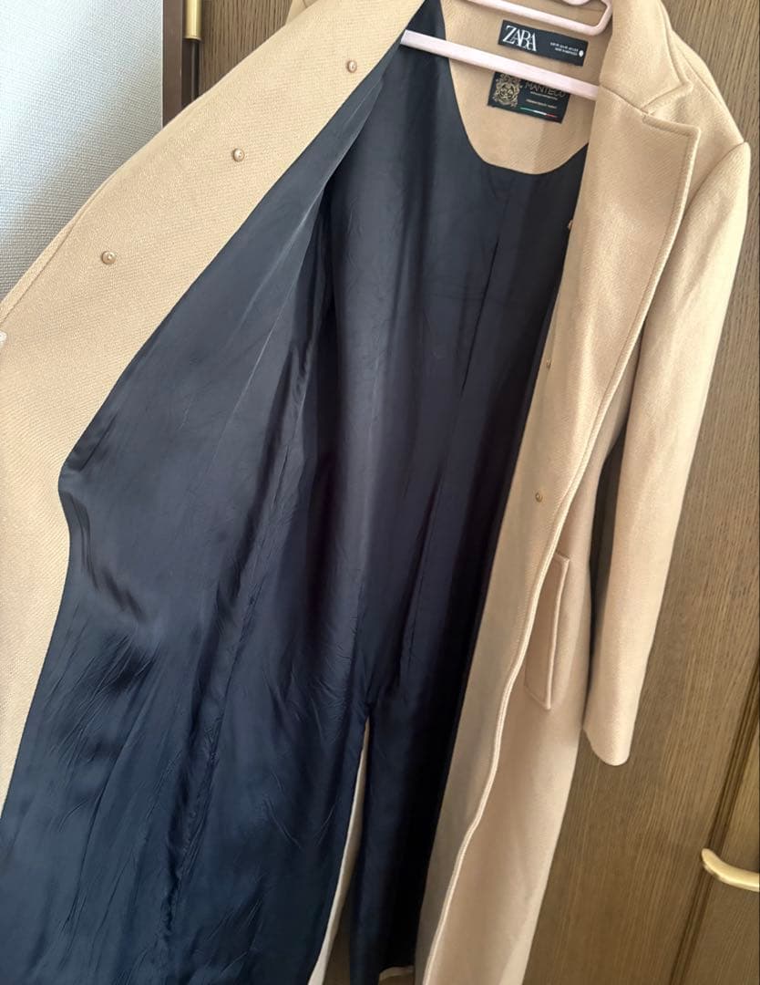 h*a様 ZARA ベージュロングコートM エレガント ファー付き