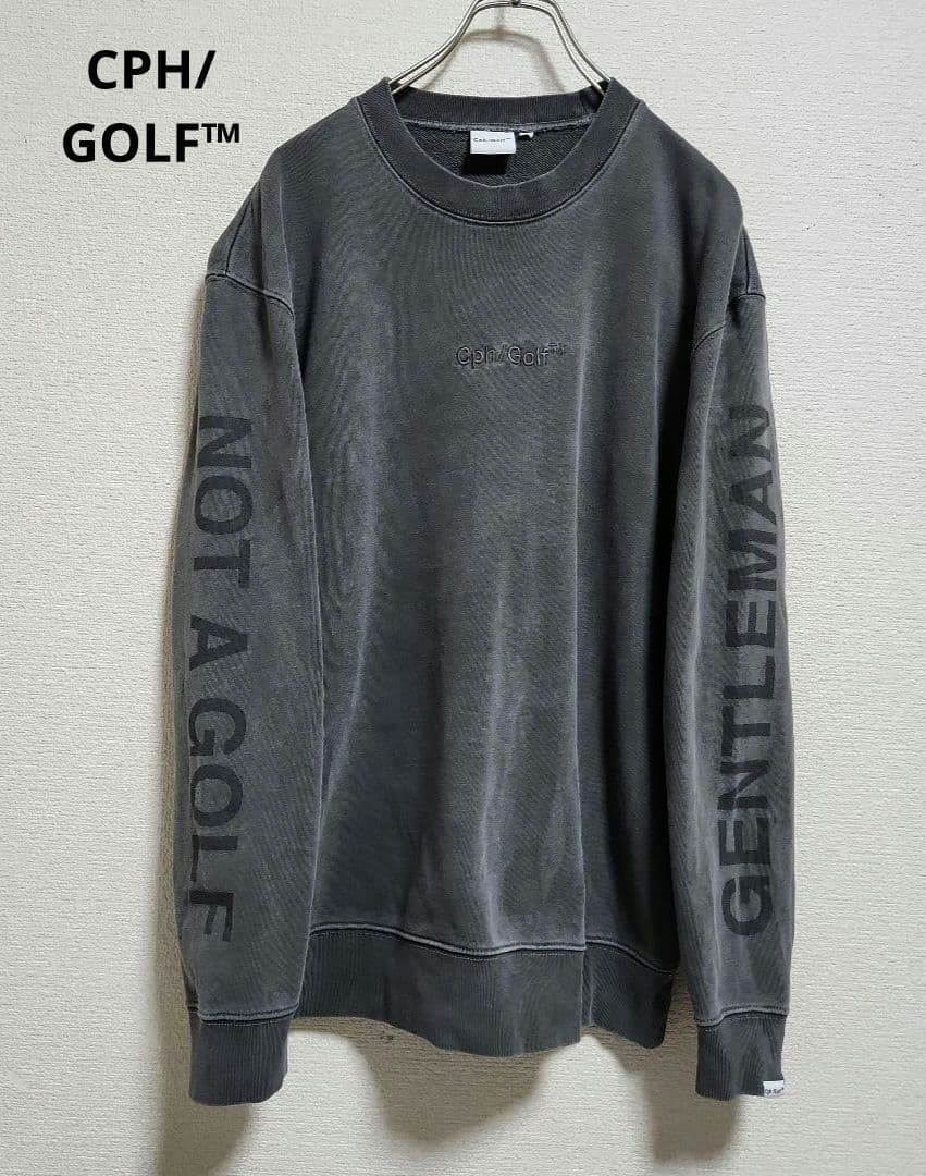 ☆CPH/GOLF™☆スウェット腕ロゴトレーナーデニム調グレーメンズM ☆CPH/