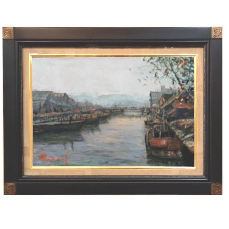 ☆ 佐藤あつ子 ☆「雨の小樽運河」油絵　P６号 未使用額！ 02162_1.jpg