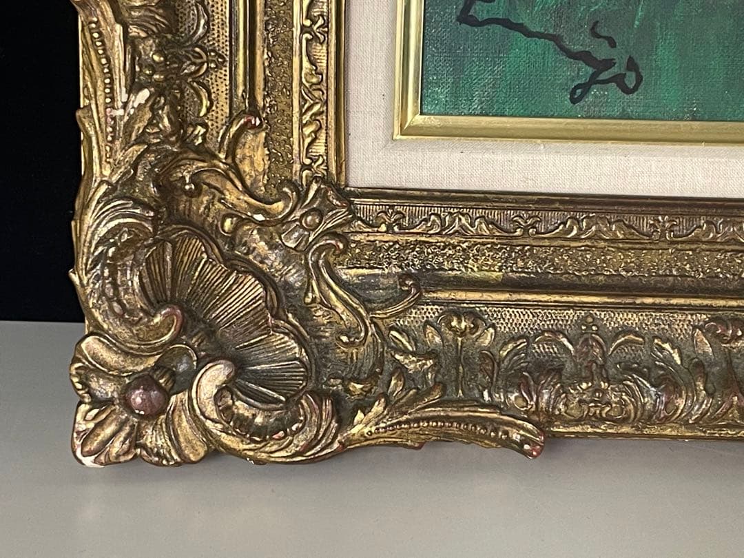 洋画家　山田栄二　油彩　F20号　花と都会　額装　重厚なマチエールの傑作