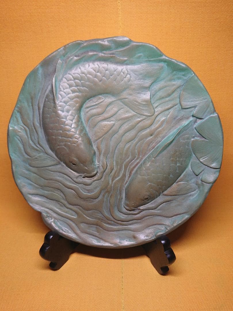 【美品】銅器　飾り皿　鯉　オブジェ　置物　インテリア　工芸品　美術品　A1222 高岡銅器 飛鯉 | 置物 | 伝統工芸品・和風記念品 通販｜ジャパンプライズ