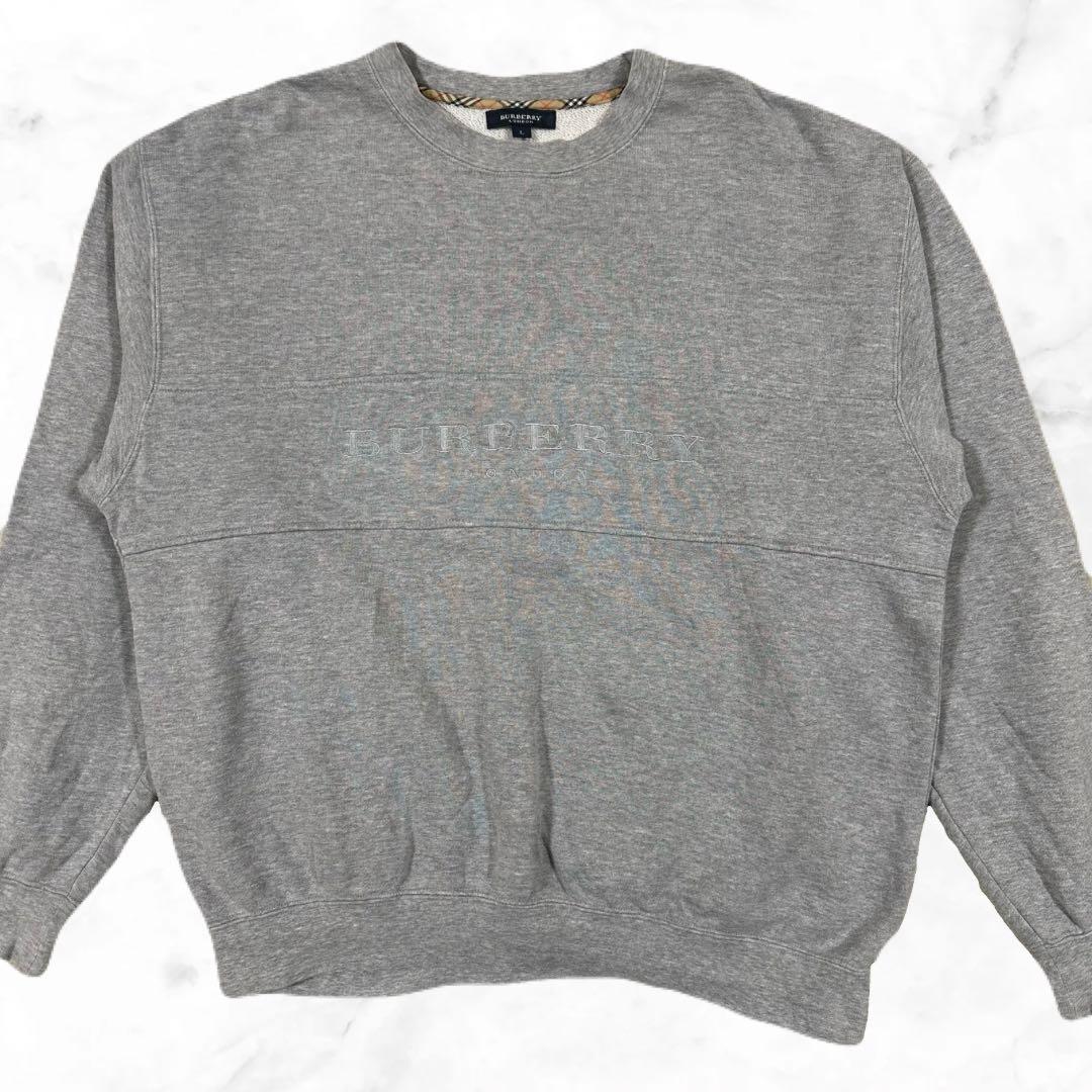 バーバリーロンドン ロゴ刺繍 スウェット L グレー ノバチェック