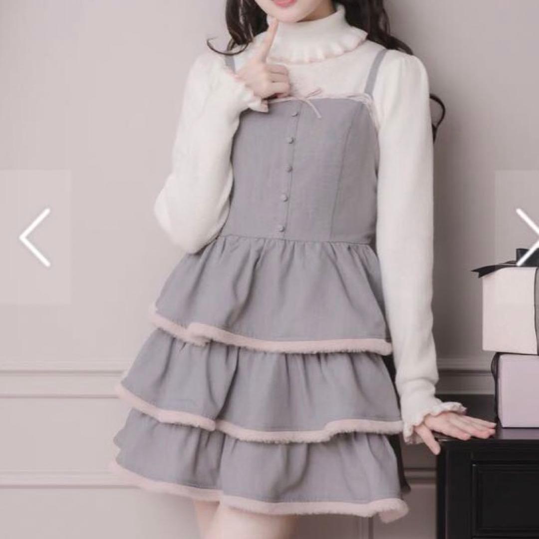 Pium♡ ファー付きティアードジャンパースカート♩ 量産型♩noemie