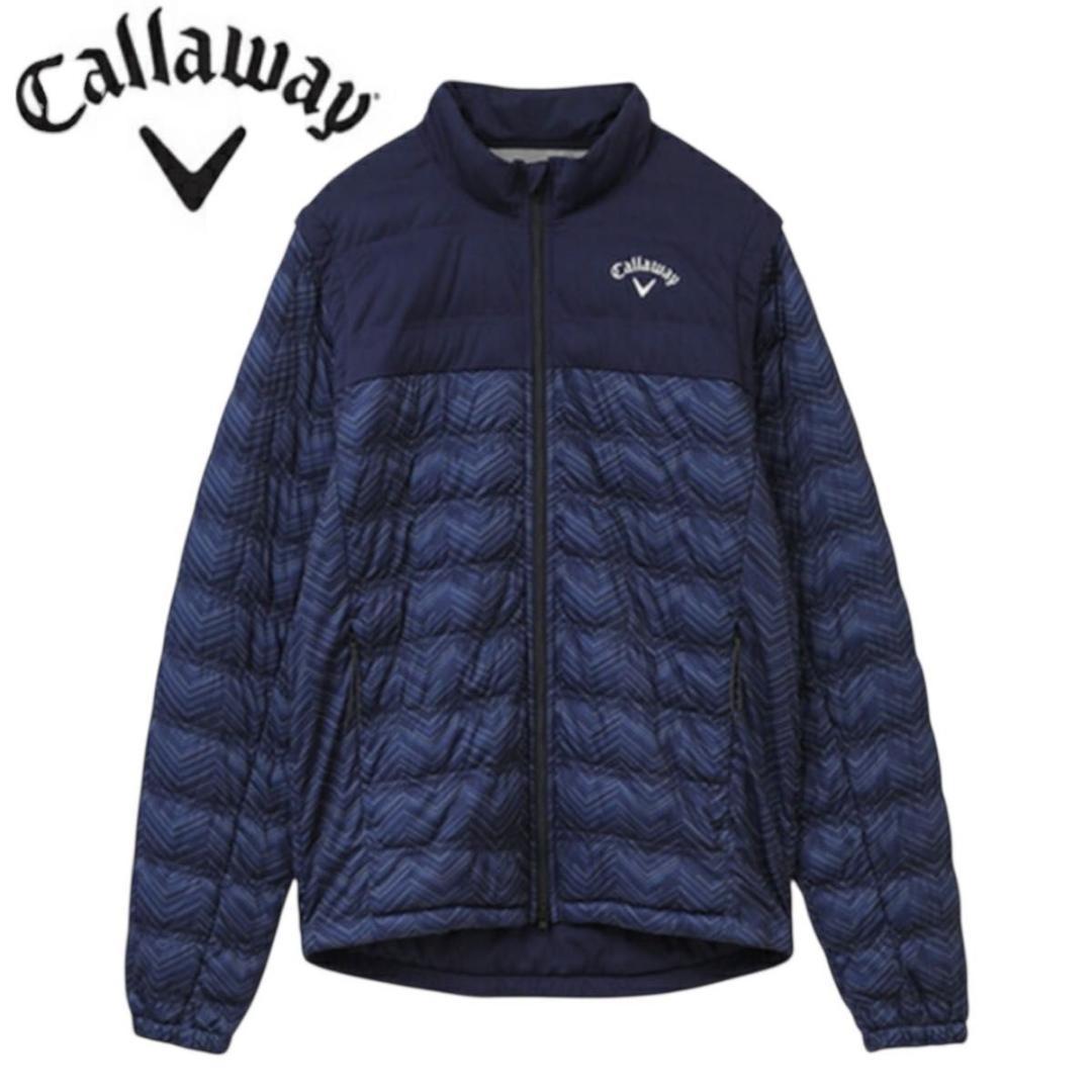 【美品】Callaway ゴルフ 中綿入りスターストレッチブルゾン ネイビー Callaway（キャロウェイ） ゴルフウェア 長袖ウインドブレーカー 秋 冬