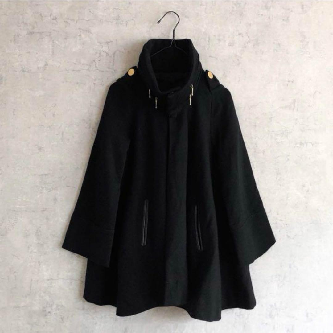 muller of yoshiokubo ケープ ジッパー コート 黒 アウタースタイル