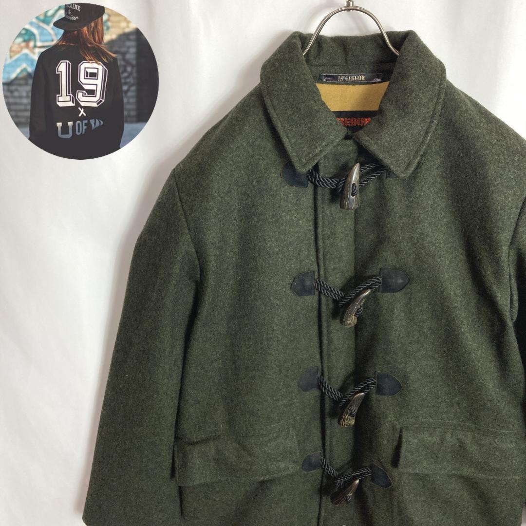 80s Vintage古着マックレガー ダッフルコート 水牛ボタン 暗め 緑色S