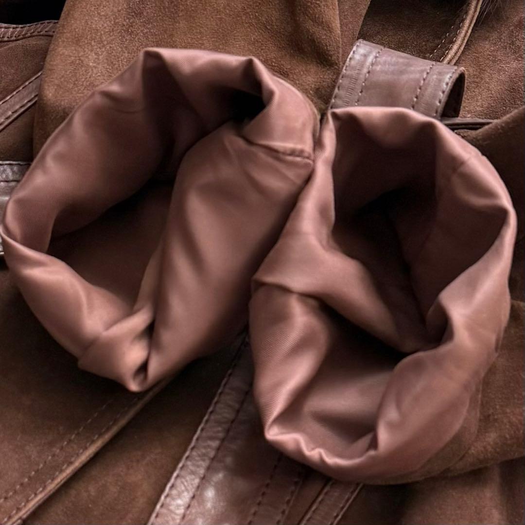 本毛皮 フォックス リアルファー ベルテッドコート 羊革 スエード