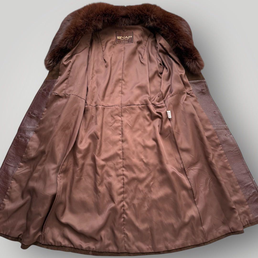 本毛皮 フォックス リアルファー ベルテッドコート 羊革 スエード