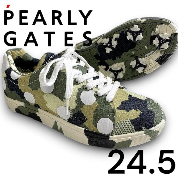 パーリーゲイツ ゴルフ 迷彩 ソフトスパイク ゴルフシューズ 定3.5万24.5 超美品】パーリーゲイツ ゴルフシューズ カーキ×ベージュ カモフラ柄