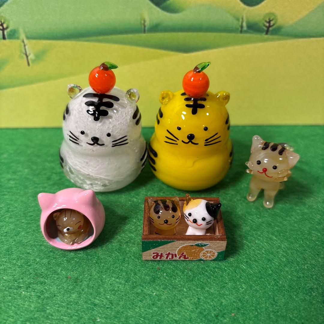 y　ガラス細工　ミニチュア ガラス細工 金魚2匹 赤クリア 水草台付 ミニチュア 置物 雑貨 夏